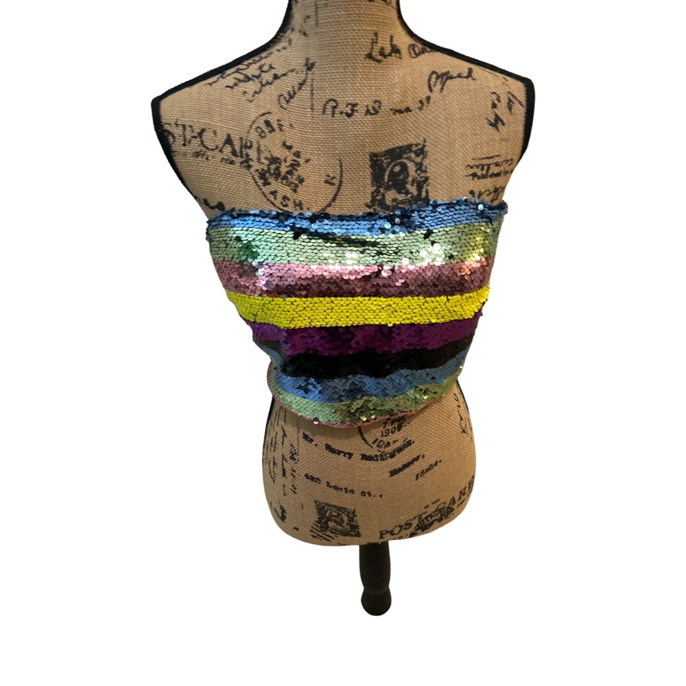 Y2K The Sang Sequin Tube Top Women’s Size YM / XS Rainbow Multicolor Party Rave